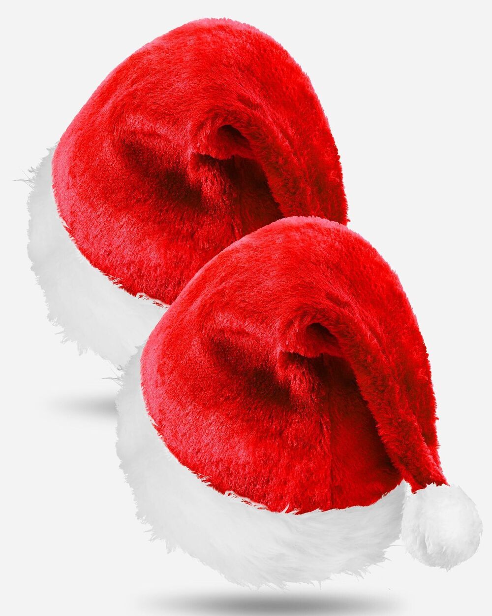 7859 2 Pcs Adult Plush Holiday Christmas Santa Hats Short Plush Claus Cap